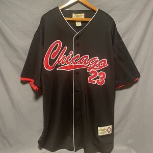 Vintage Black Red Chicago Bulls Throwback Sewn Michael Jordan Baseball Jersey XL